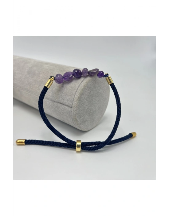 Sertifikalı Natural Ametist Doğal Taş Makrome Bileklik Ayarlanabilir Ölçü