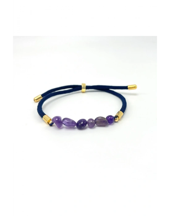 Sertifikalı Natural Ametist Doğal Taş Makrome Bileklik Ayarlanabilir Ölçü