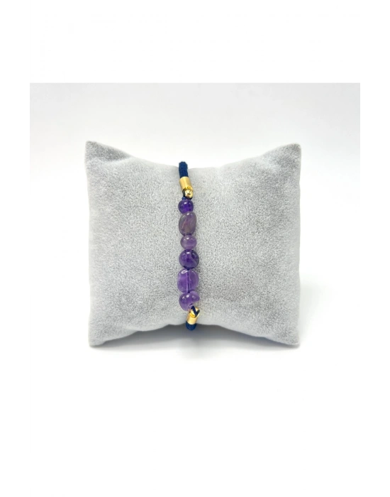 Sertifikalı Natural Ametist Doğal Taş Makrome Bileklik Ayarlanabilir Ölçü