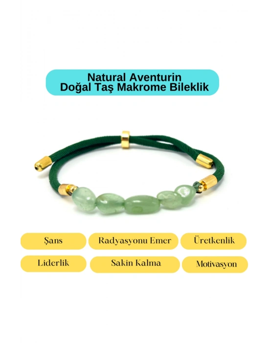 Sertifikalı Natural Aventurin Doğal Taş Makrome Bileklik Ayarlanabilir Ölçü