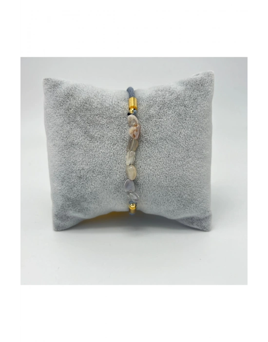 Sertifikalı Natural Bostwana Akik Doğal Taş Makrome Bileklik Ayarlanabilir Ölçü