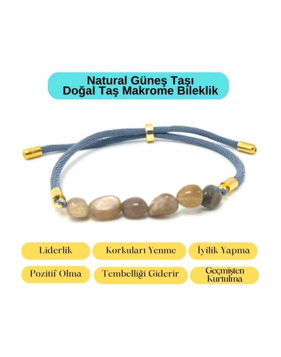 Sertifikalı Natural Güneş Taşı Doğal Taş Makrome Bileklik Ayarlanabilir Ölçü