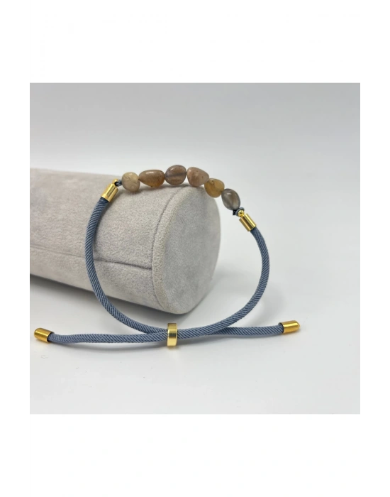 Sertifikalı Natural Güneş Taşı Doğal Taş Makrome Bileklik Ayarlanabilir Ölçü