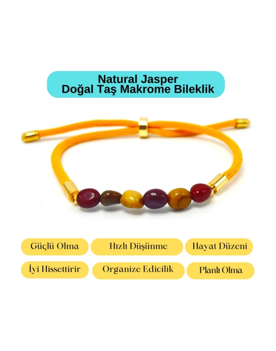 Sertifikalı Natural Jasper Doğal Taş Makrome Bileklik Ayarlanabilir Ölçü