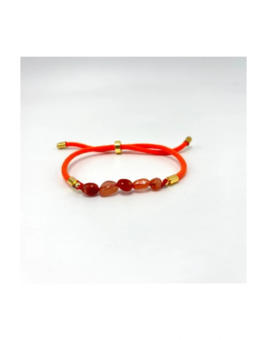 Sertifikalı Natural Kırmızı Akik Doğal Taş Makrome Bileklik Ayarlanabilir Ölçü