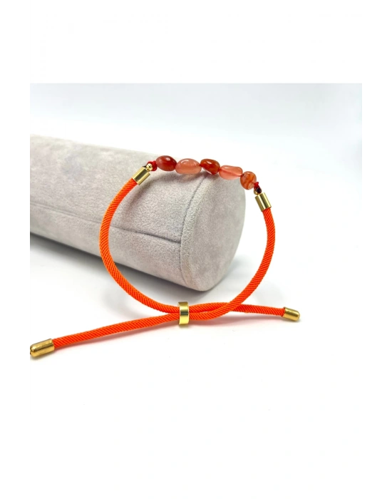 Sertifikalı Natural Kırmızı Akik Doğal Taş Makrome Bileklik Ayarlanabilir Ölçü