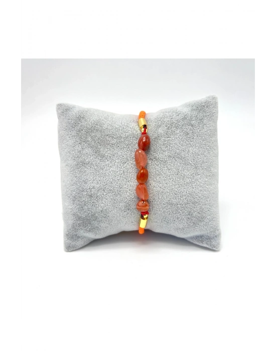 Sertifikalı Natural Kırmızı Akik Doğal Taş Makrome Bileklik Ayarlanabilir Ölçü