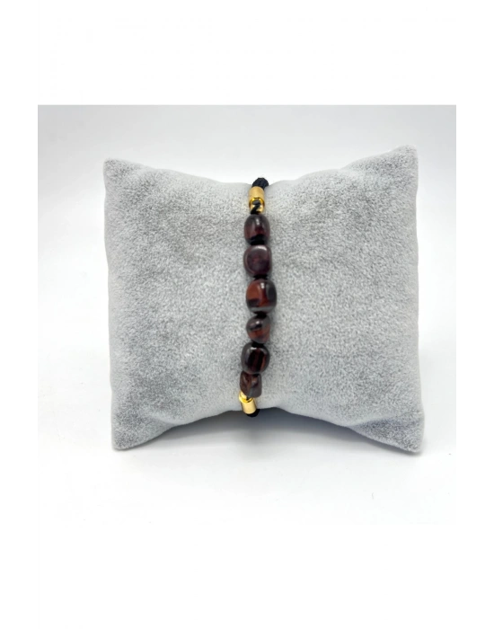 Sertifikalı Natural Kırmızı Kaplan Gözü Doğal Taş Makrome Bileklik Ayarlanabilir Ölçü