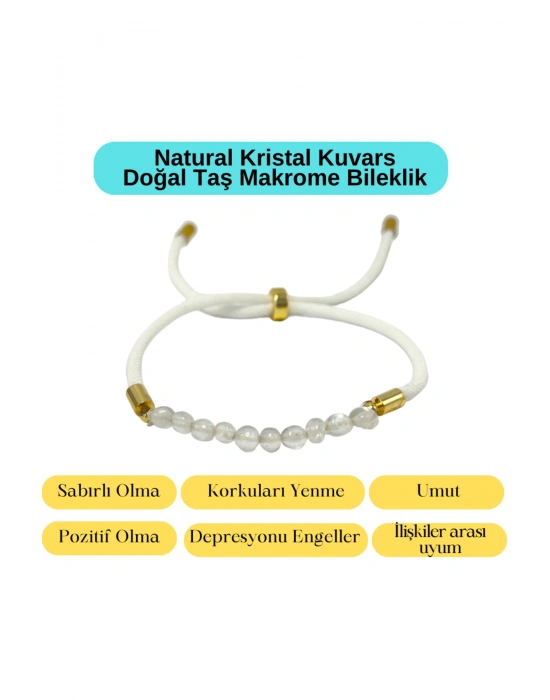 Sertifikalı Natural Kristal Kuvars Doğal Taş Makrome Bileklik Ayarlanabilir Ölçü