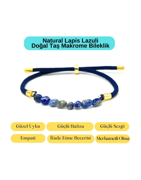 Sertifikalı Natural Lapis Lazuli Doğal Taş Makrome Bileklik Ayarlanabilir Ölçü
