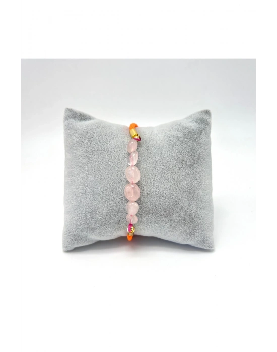 Sertifikalı Natural Pembe Kuvars Doğal Taş Makrome Bileklik Ayarlanabilir Ölçü