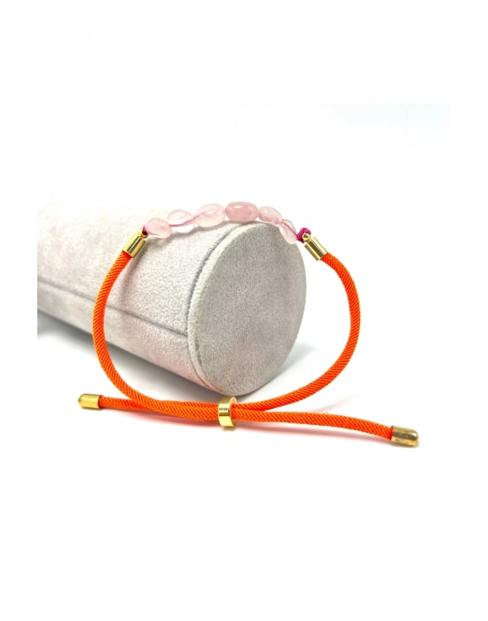 Sertifikalı Natural Pembe Kuvars Doğal Taş Makrome Bileklik Ayarlanabilir Ölçü