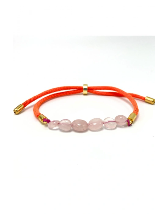 Sertifikalı Natural Pembe Kuvars Doğal Taş Makrome Bileklik Ayarlanabilir Ölçü