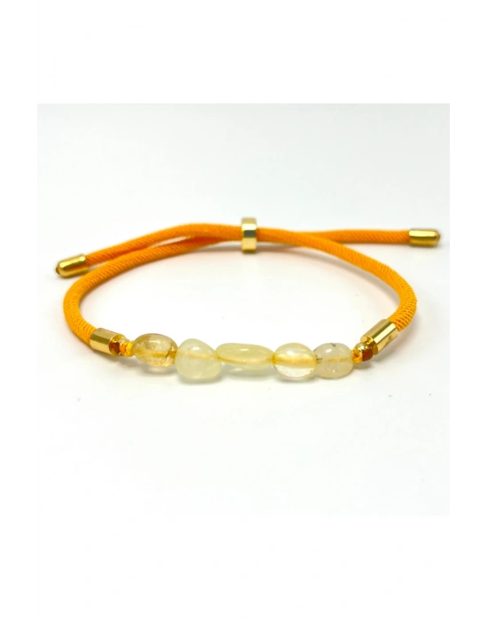 Sertifikalı Natural Sitrin Doğal Taş Makrome Bileklik Ayarlanabilir Ölçü