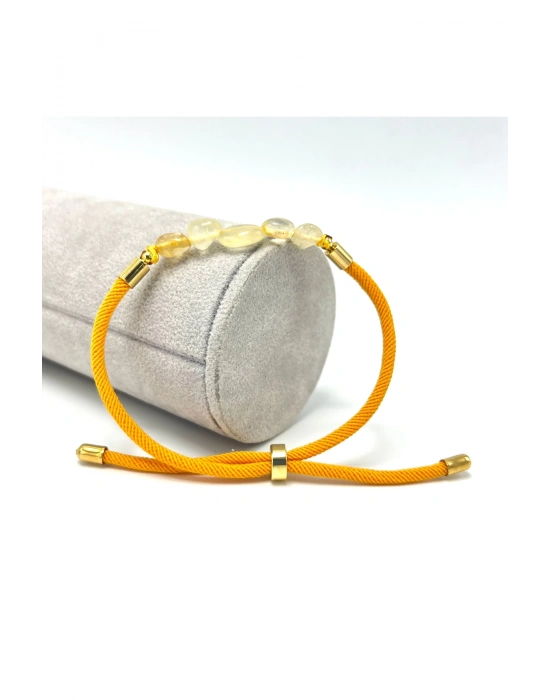 Sertifikalı Natural Sitrin Doğal Taş Makrome Bileklik Ayarlanabilir Ölçü