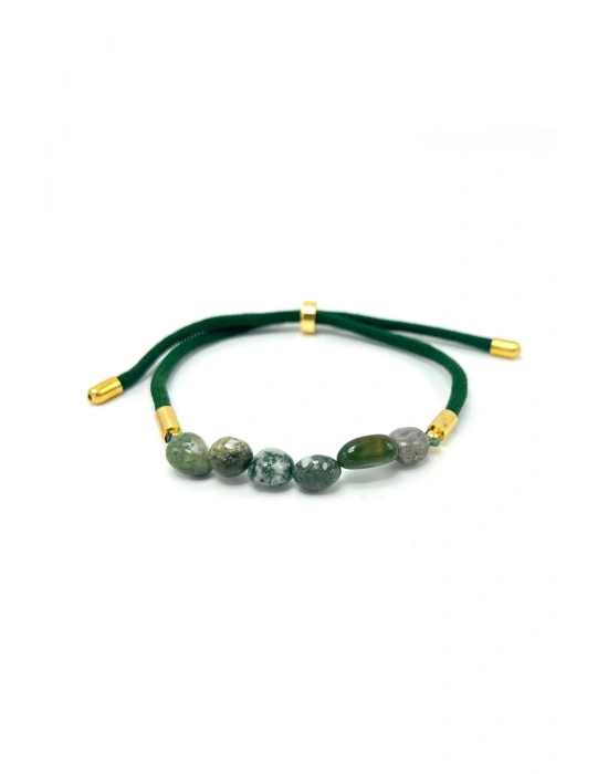 Sertifikalı Natural Yosunlu Akik Doğal Taş Makrome Bileklik Ayarlanabilir Ölçü