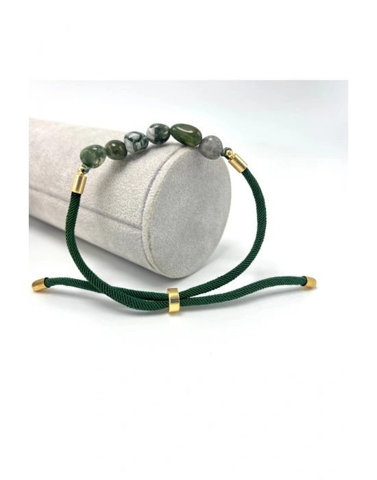 Sertifikalı Natural Yosunlu Akik Doğal Taş Makrome Bileklik Ayarlanabilir Ölçü