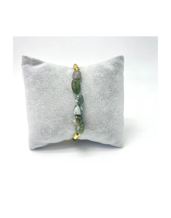 Sertifikalı Natural Yosunlu Akik Doğal Taş Makrome Bileklik Ayarlanabilir Ölçü