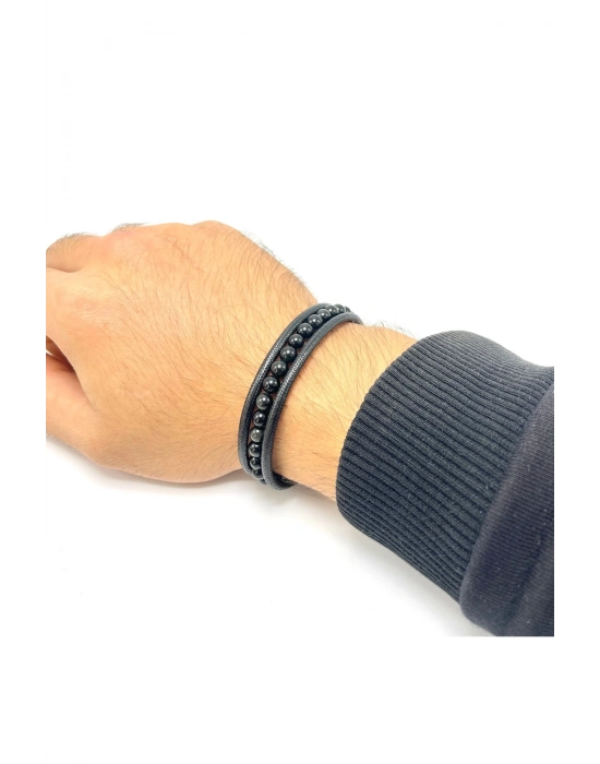 Sertifikalı Obsidyen Doğal Taş Erkek Bileklik Mıknatıslı Kilit