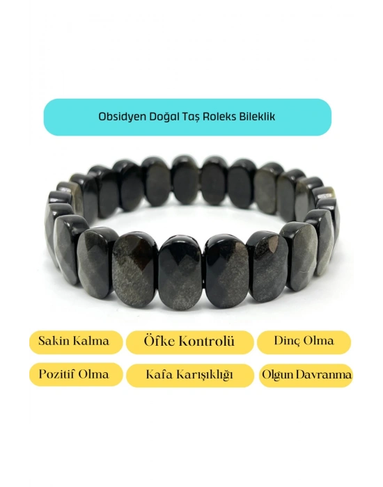 Sertifikalı Obsidyen Doğal Taş Roleks Bileklik