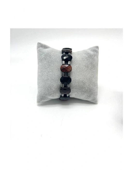 SERTİFİKALI Obsidyen Kaplan Gözü Hematit Doğal Taş Roleks Erkek Bileklik