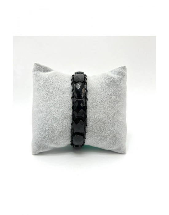 Sertifikalı Obsidyen Kilit Kapama Roleks Doğal Taş Deri Bileklik