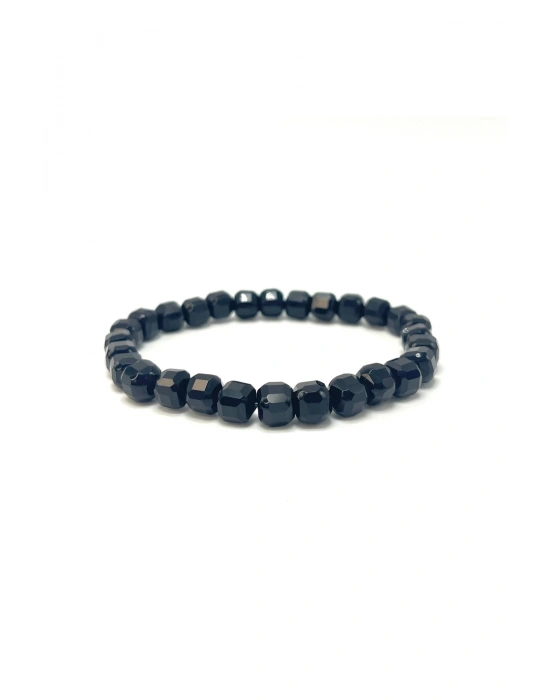 SERTİFİKALI Obsidyen Küp Kesim Lastikli Doğal Taş Bileklik 6mm