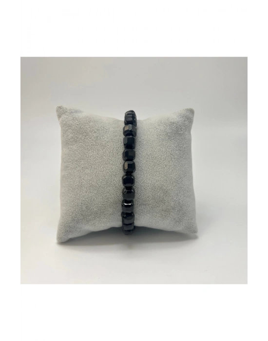 SERTİFİKALI Obsidyen Küp Kesim Lastikli Doğal Taş Bileklik 6mm