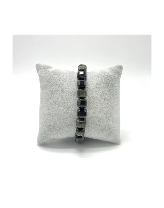 SERTİFİKALI Obsidyen Küp Kesim Lastikli Doğal Taş Bileklik 8 mm