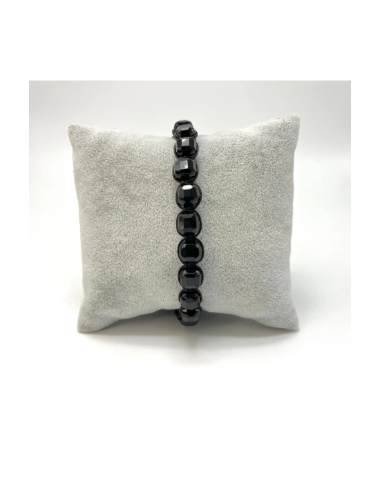 SERTİFİKALI Obsidyen Küp Kesim Makrome Doğal Taş Bileklik 6mm