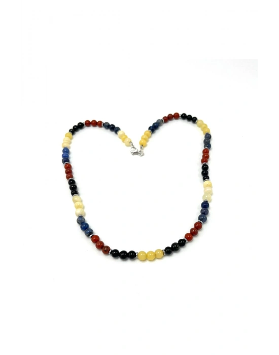 SERTİFİKALI Oğlak Burcu 6mm 925 Ayar Gümüş Doğal Taş Kolye 55 cm