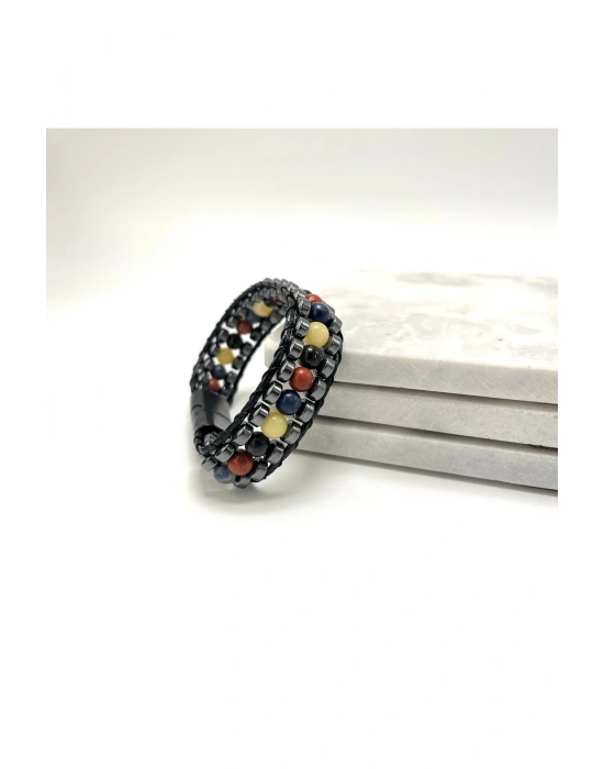 SERTİFİKALI Oğlak Burcu Disk Model Doğal Taş Erkek Bileklik Mıknatıslı Kilit