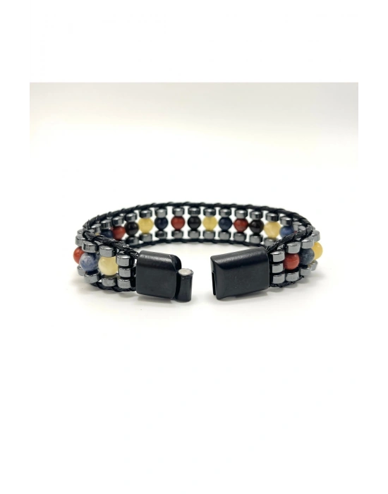 SERTİFİKALI Oğlak Burcu Disk Model Doğal Taş Erkek Bileklik Mıknatıslı Kilit