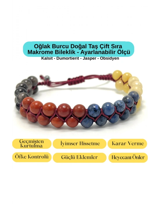 SERTİFİKALI Oğlak Burcu Doğal Taş Çift Sıra Makrome Bileklik