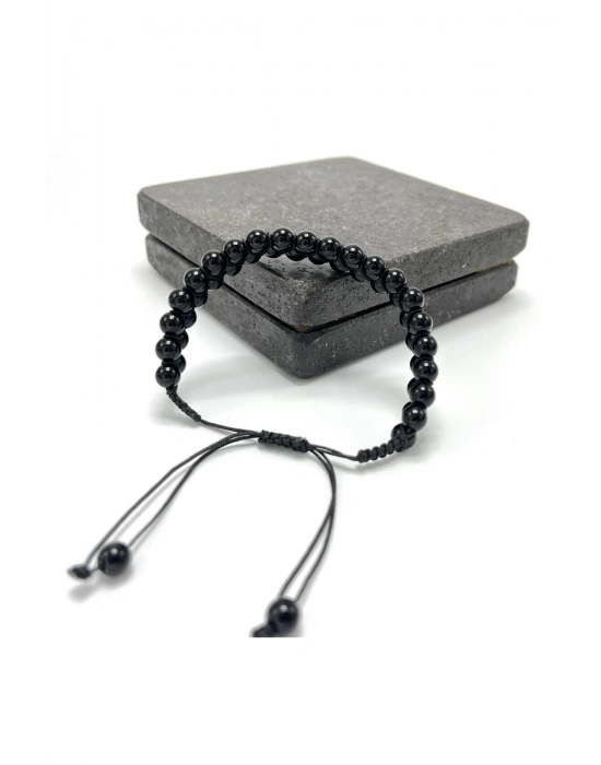 SERTİFİKALI Oniks Çift Sıra Doğal Taş Makrome Bileklik Ayarlanabilir Ölçü