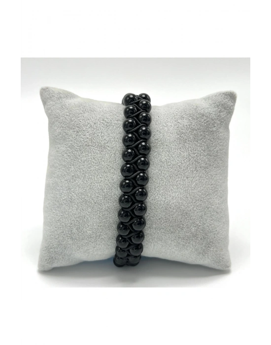 SERTİFİKALI Oniks Çift Sıra Doğal Taş Makrome Bileklik Ayarlanabilir Ölçü