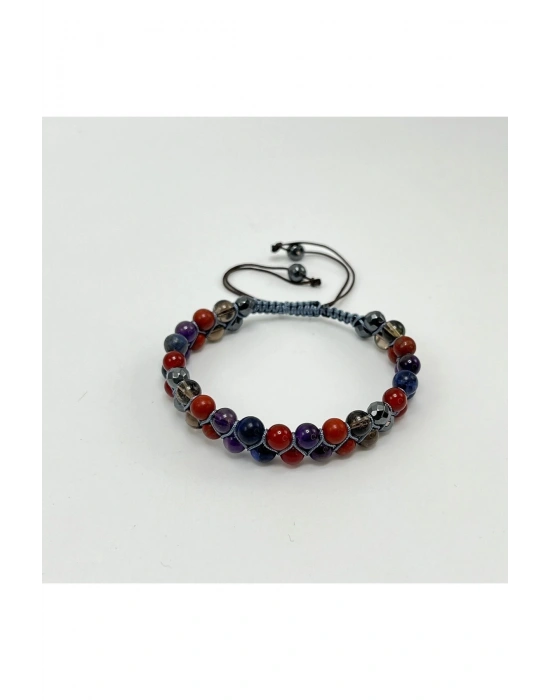 Sertifikalı Panikatak Anksiyete Doğal Taş Bileklik Sodalit Ametist Kuvars Akik Jasper Hematit