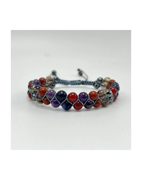 Sertifikalı Panikatak Anksiyete Doğal Taş Bileklik Sodalit Ametist Kuvars Akik Jasper Hematit