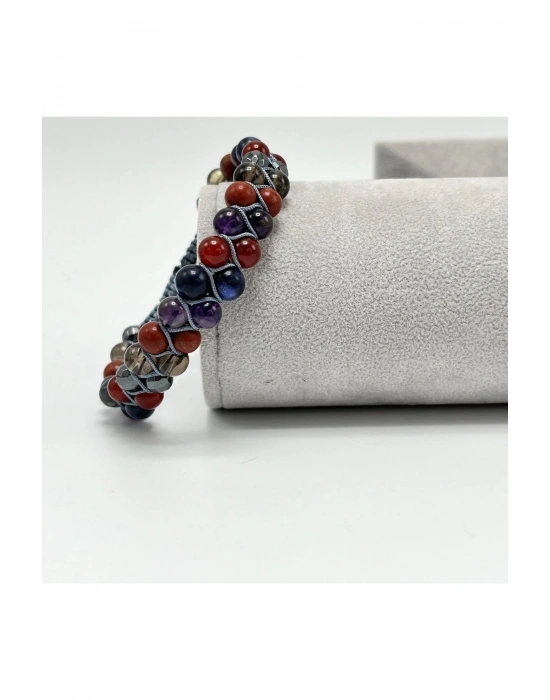 Sertifikalı Panikatak Anksiyete Doğal Taş Bileklik Sodalit Ametist Kuvars Akik Jasper Hematit