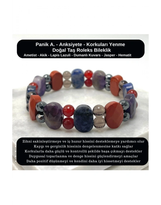 SERTİFİKALI Panikatak & Anksiyete & Korkuları Yenme Doğal Taş Roleks Bileklik