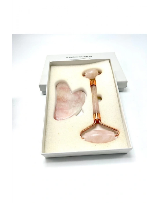Sertifikalı Pembe Kuvars 1. Sınıf Kalite Roller ve Gua Sha Doğal Taş Masaj Aleti Takım