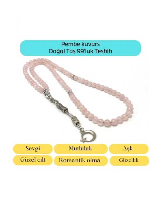 Sertifikalı Pembe Kuvars 6mm 99luk Doğal Taş Tesbih