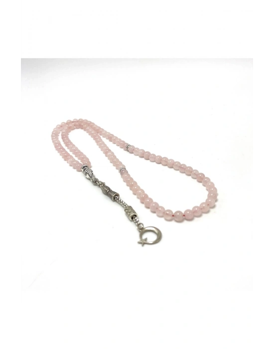 Sertifikalı Pembe Kuvars 6mm 99luk Doğal Taş Tesbih