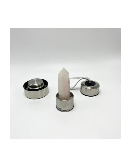 SERTİFİKALI Pembe Kuvars Doğal Taş Cam Su Matarası 550 ml  Özel Kılıflı Contalı Kapak Paslanmaz