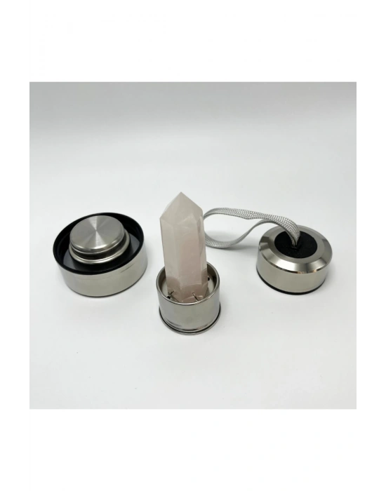 SERTİFİKALI Pembe Kuvars Doğal Taş Cam Su Matarası 550 ml  Özel Kılıflı Contalı Kapak Paslanmaz