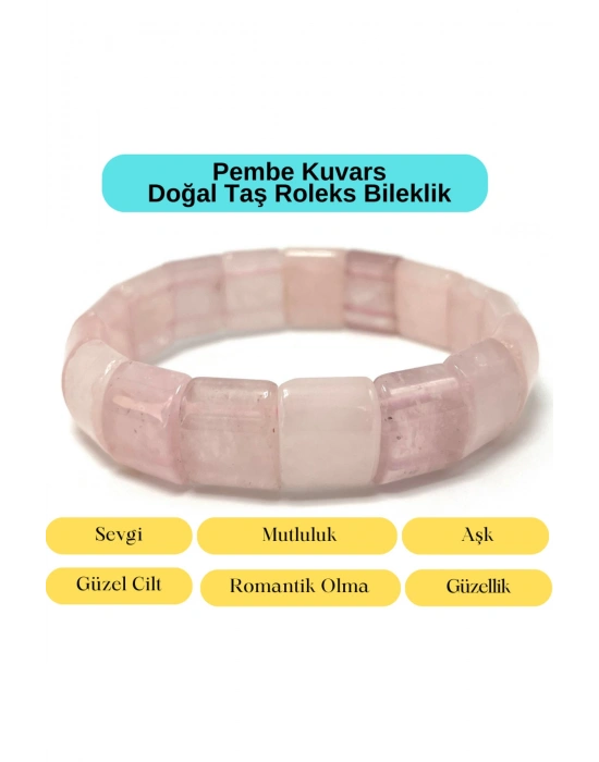 Sertifikalı Pembe Kuvars Doğal Taş Roleks Bileklik