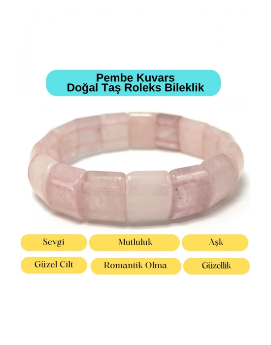 Sertifikalı Pembe Kuvars Doğal Taş Roleks Bileklik