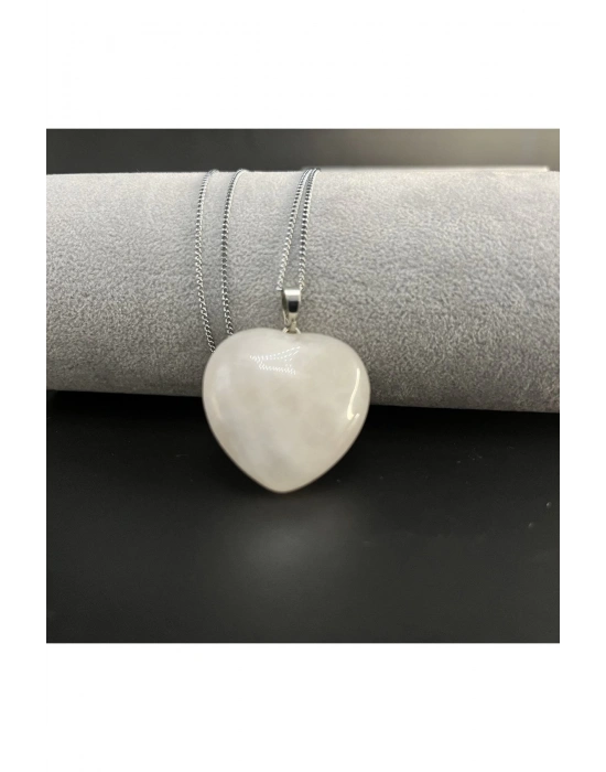 Sertifikalı Pembe Kuvars Kalp Model Doğal Taş Kolye (Kararmama Garantili)