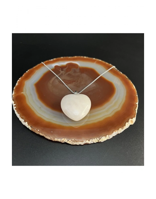 Sertifikalı Pembe Kuvars Kalp Model Doğal Taş Kolye (Kararmama Garantili)