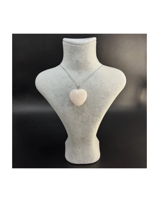 Sertifikalı Pembe Kuvars Kalp Model Doğal Taş Kolye (Kararmama Garantili)